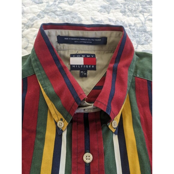Vtg Y2K 90s Tommy Hilfiger Short Sleeve Button Shirt Multicolor Retro Men’s SZ M - Picture 2 of 11